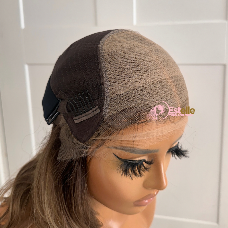 16" Ash Brown with Highlights Human Hair Wig | HD Lace Front-ASHANTI - estellewigsandmore.co.uk Human Hair Lace Front Wig