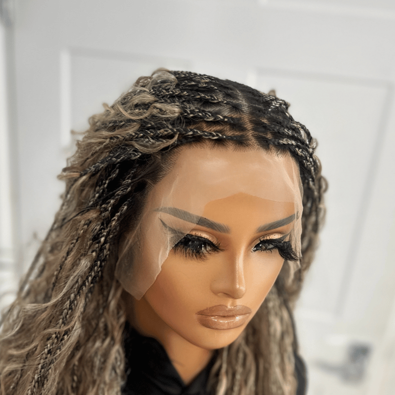 Mixed Blonde Boho Braids Human Hair Lace Frontal Wig-TIA/06 - estellewigsandmore.co.uk braided wig