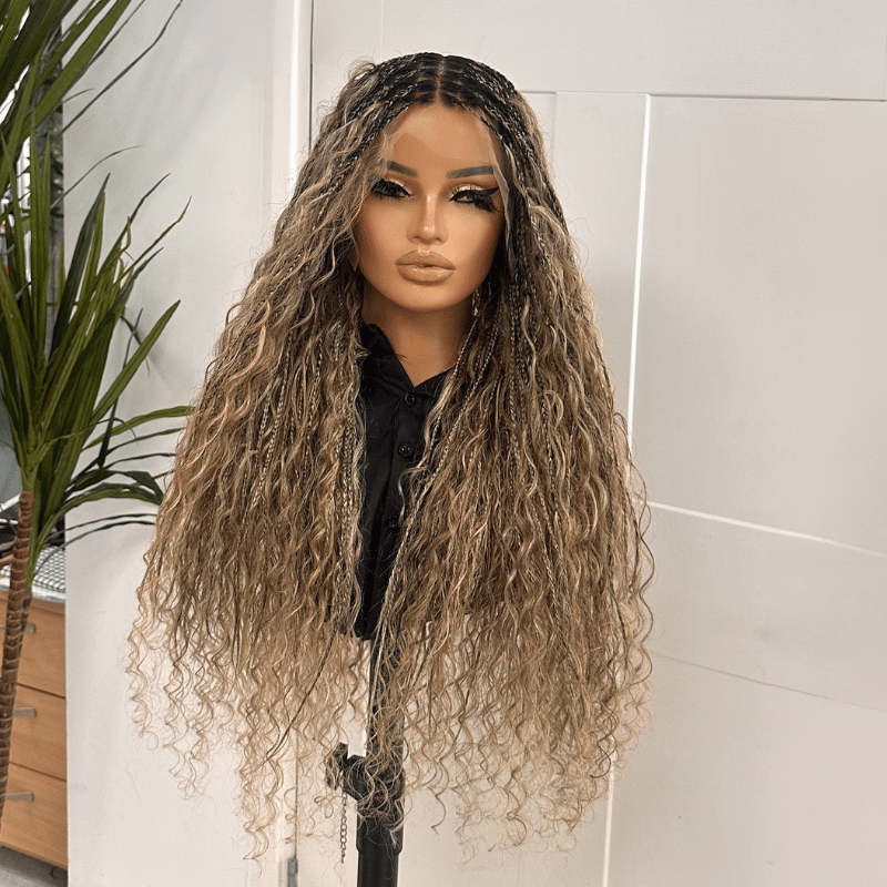 Mixed Blonde Boho Braids Human Hair Lace Frontal Wig-TIA/06 - estellewigsandmore.co.uk braided wig