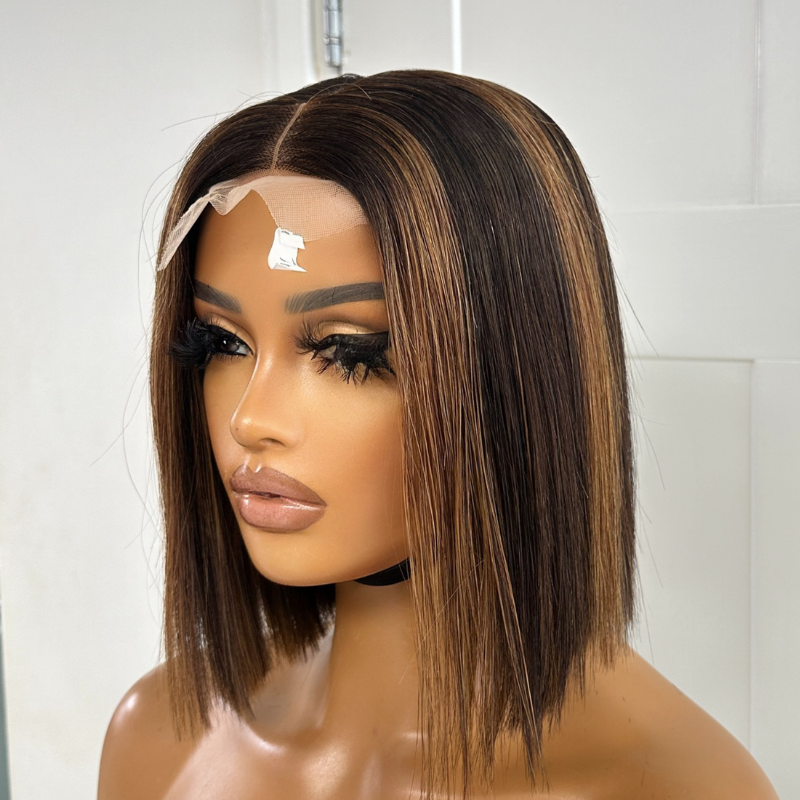 Brown/Blonde Mix  8'' 100% Raw  Human Hair  Lace  Closure Wig-SUGAR