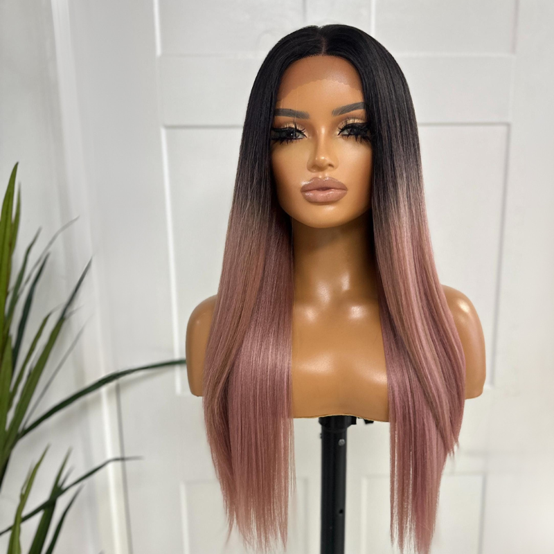 24 Inch Black to Pink Ombre Lace Front Wig | Heat Safe-Diaz - estellewigsandmore.co.uk WIG