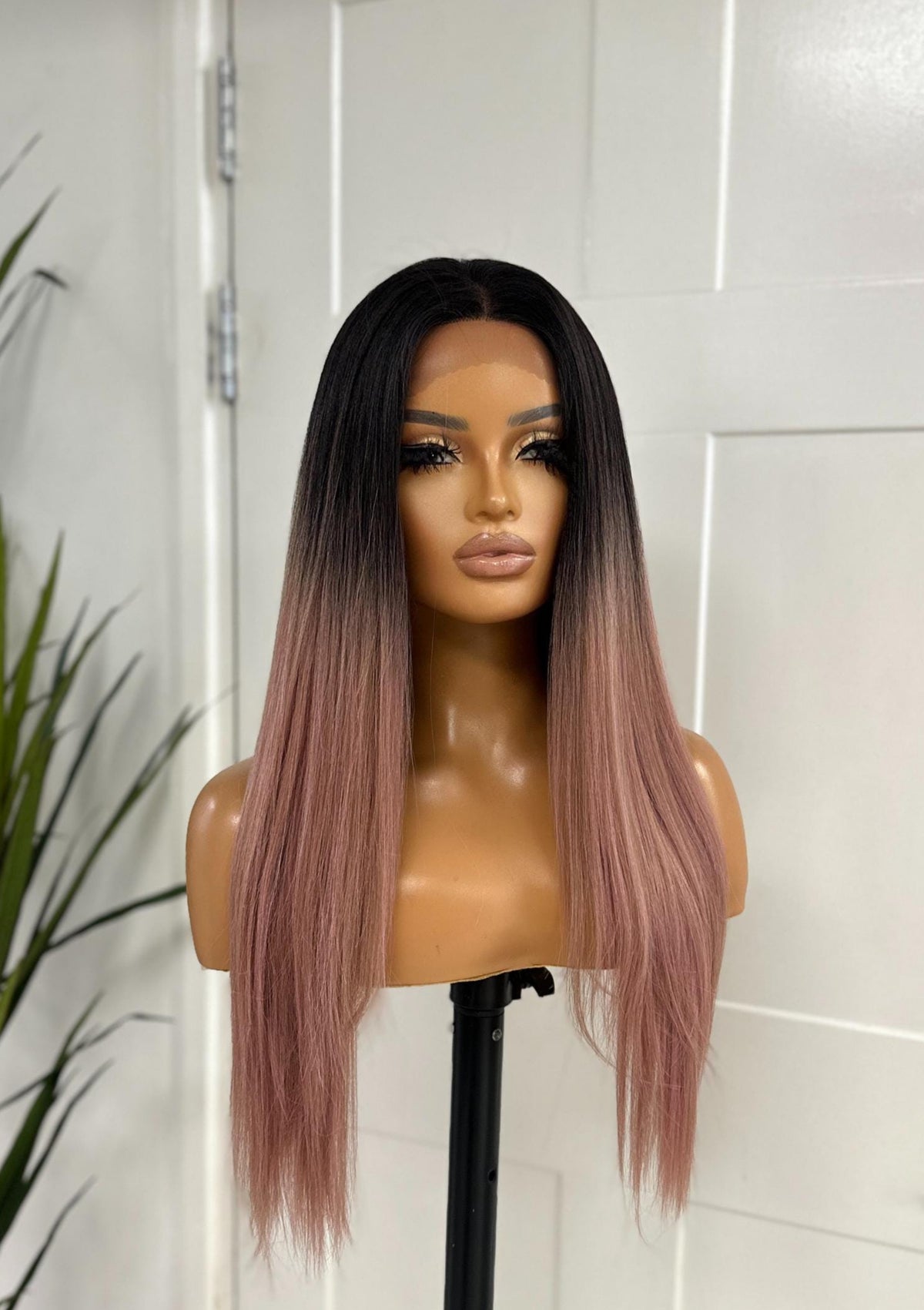 24 Inch Black to Pink Ombre Lace Front Wig | Heat Safe-Diaz - estellewigsandmore.co.uk WIG