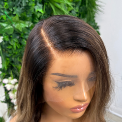 ELSIE-22”  Rooted Light Brown  Caramel Mix  Human Hair HD Lace Frontal  Wig