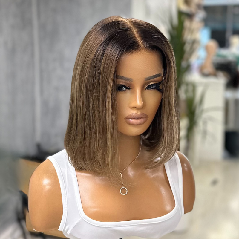 Elsie-10'' Rooted Light Brown  Caramel Mix  Human Hair HD Lace Front  Wig