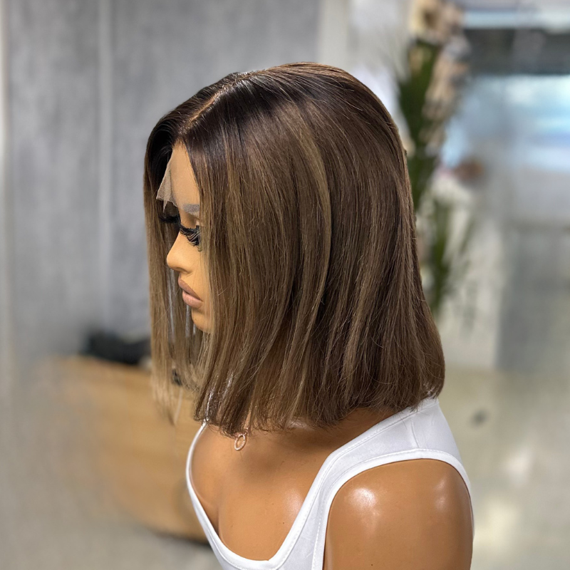 Elsie-10'' Rooted Light Brown  Caramel Mix  Human Hair HD Lace Front  Wig