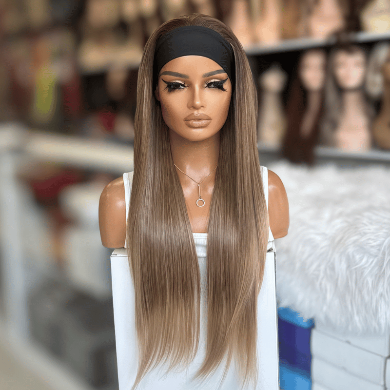 Esme/17-Rooted Caramel Blonde Synthetic Headband Wig
