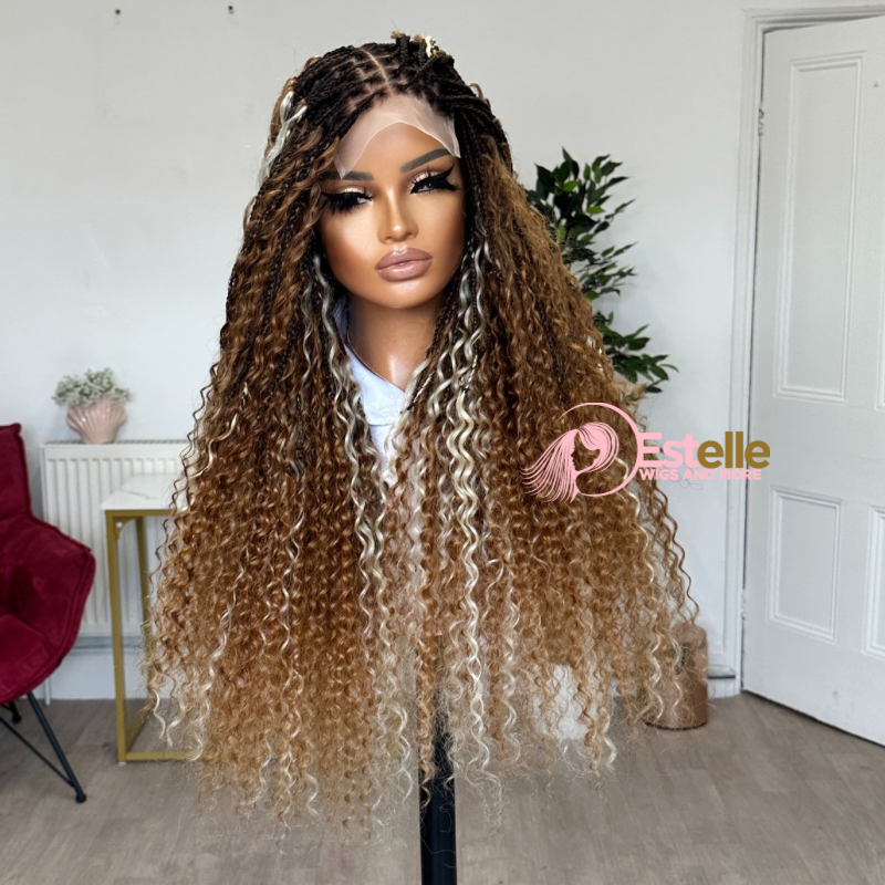 22 inches Golden Brown Boho  Braids Human Hair Wig-AZ/05