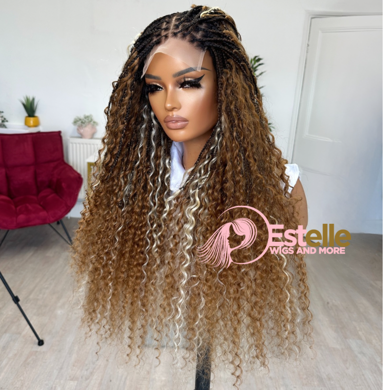 22 inches Golden Brown Boho Braids Human Hair Wig-AZ/05 - estellewigsandmore.co.uk braided wig