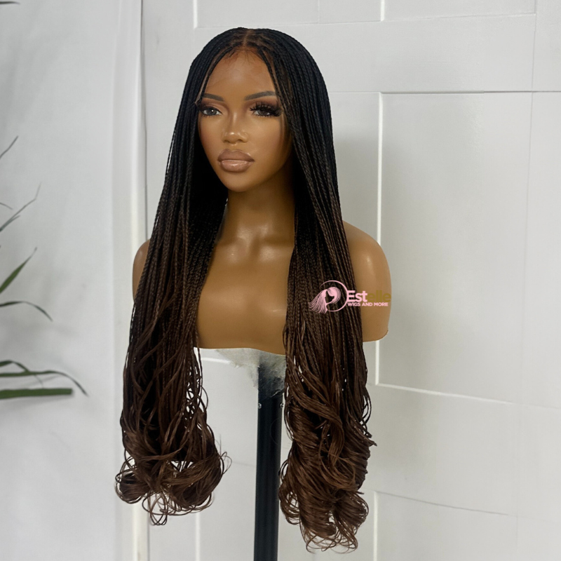 26 inches Ombre Black/Auburn French Curl Braided Wig -ZAFORA - estellewigsandmore.co.uk braided wig