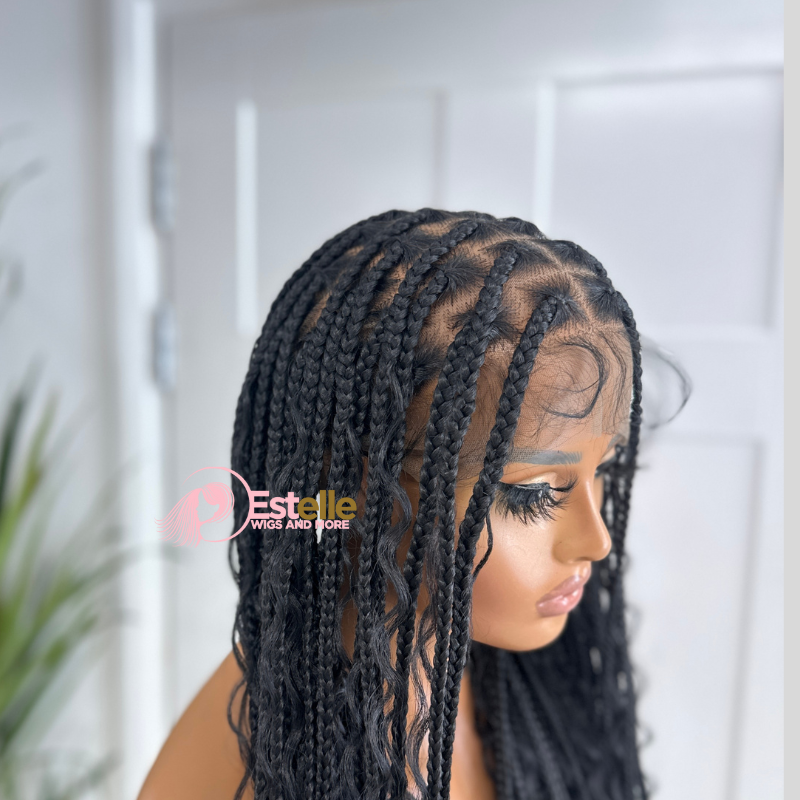 Black Long  Braided Full  Lace  Wig -BRASKA 1B - estellewigsandmore.co.uk