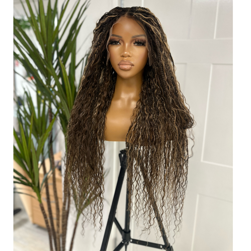 Brown Blonde Mix Long Knotless Boho Braids Lace Wig -ZIZI - estellewigsandmore.co.uk