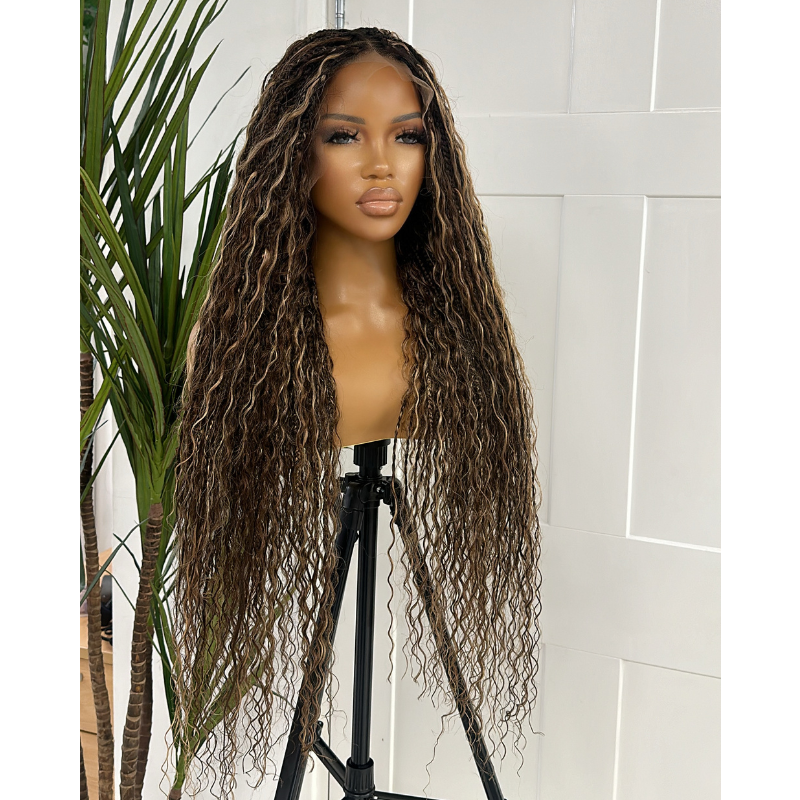 Brown Blonde Mix Long  Knotless Boho Braids  Lace  Wig -ZIZI - estellewigsandmore.co.uk