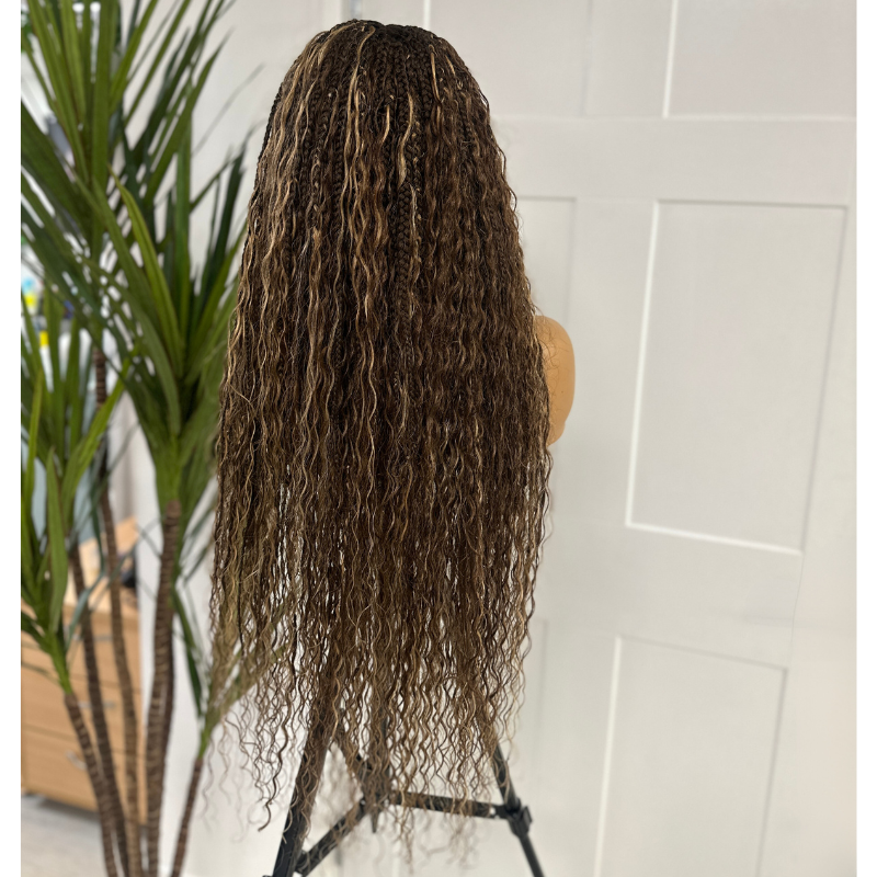 Brown Blonde Mix Long Knotless Boho Braids Lace Wig -ZIZI - estellewigsandmore.co.uk