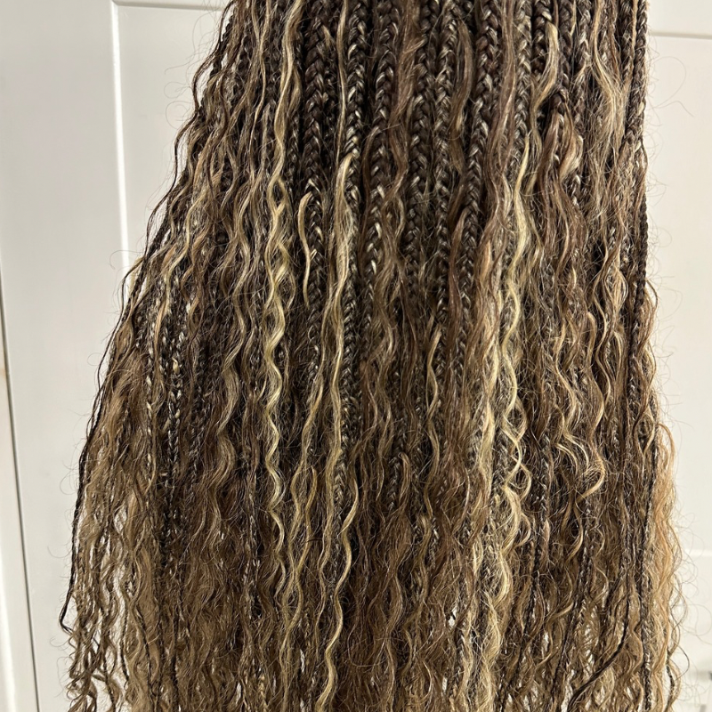 Brown Blonde Mix Long Knotless Boho Braids Lace Wig -ZIZI - estellewigsandmore.co.uk