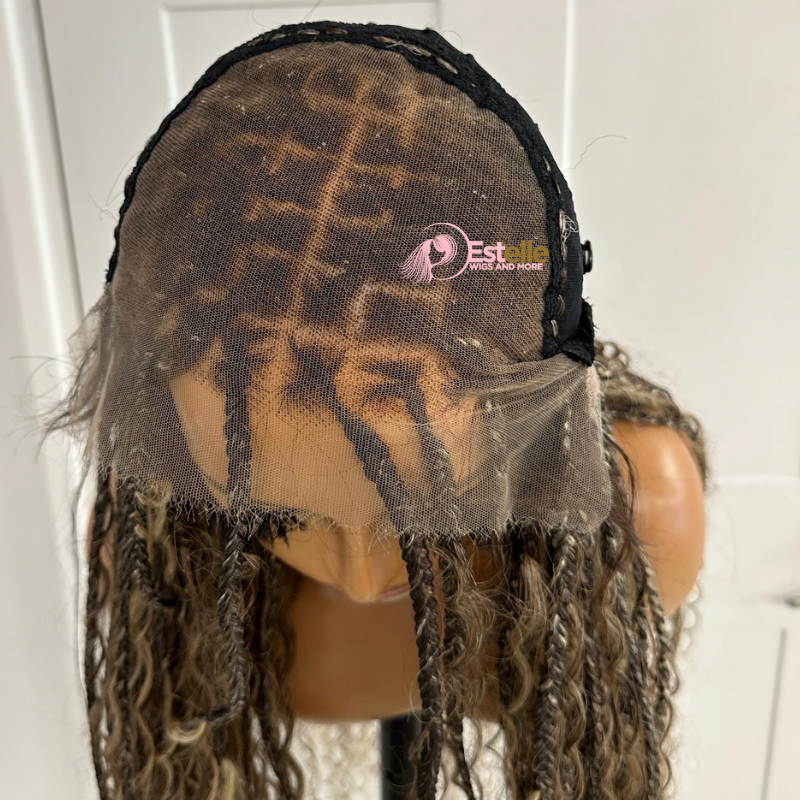 Brown Blonde Mix Long Knotless Boho Braids Lace Wig -ZIZI - estellewigsandmore.co.uk
