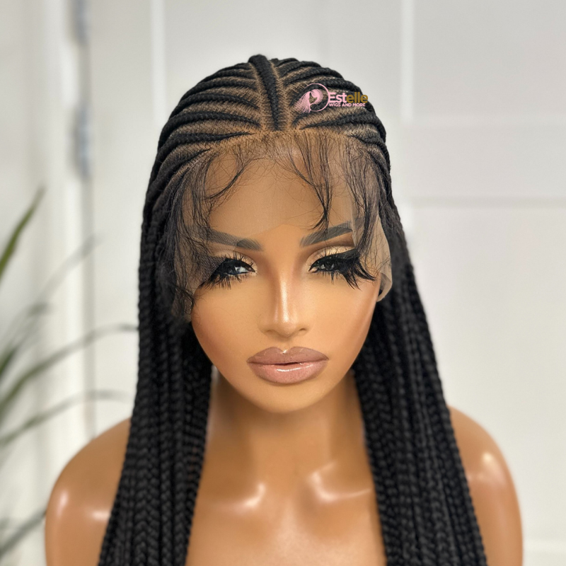 Black Long Fulani/Cornrow Braided Full Lace Wig-BRASKA/06 - estellewigsandmore.co.uk braided wig