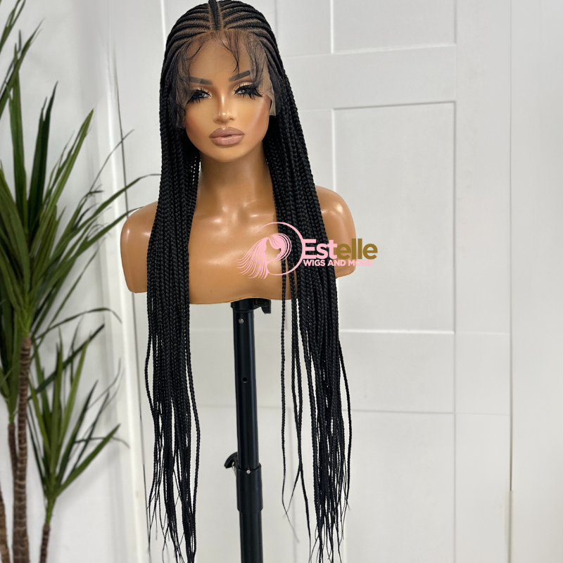 EWD90-Black Long  Fulani Braid Full  Lace  Wig - estellewigsandmore.co.uk