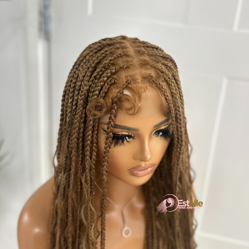 Light Auburn Mix Long  Boho Braided Full  Lace  Wig -BRASKA 30 - estellewigsandmore.co.uk