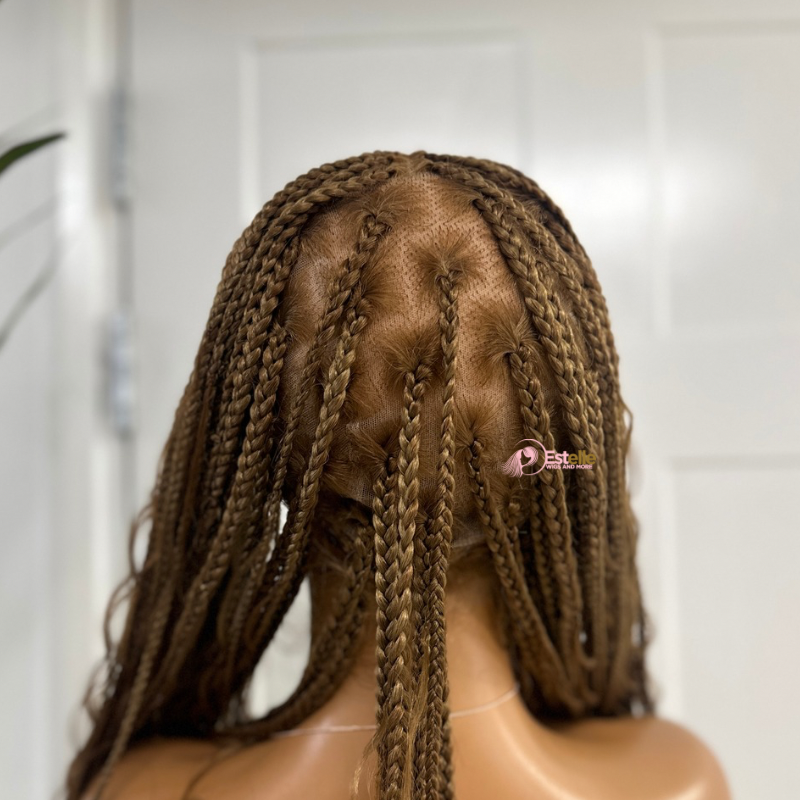 Light Auburn Mix Long  Boho Braided Full  Lace  Wig -BRASKA 30 - estellewigsandmore.co.uk