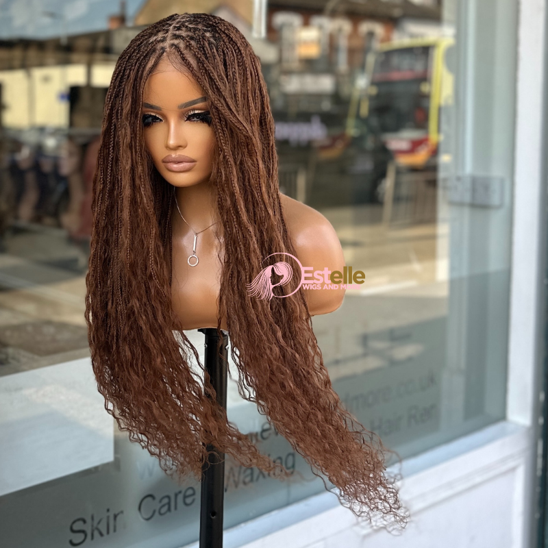 Long Auburn Boho Braids Human Hair Lace Closure Wig-TIA/30 - estellewigsandmore.co.uk braided wig