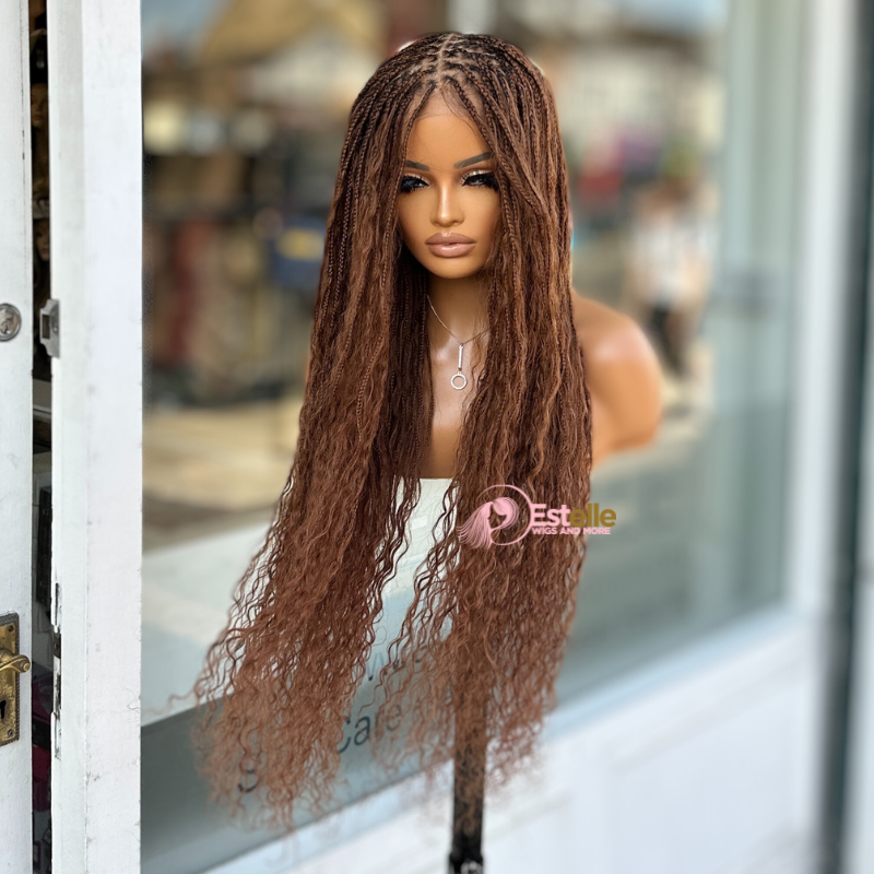 Long Auburn Boho Braids Human Hair Lace Closure Wig-TIA/30 - estellewigsandmore.co.uk braided wig