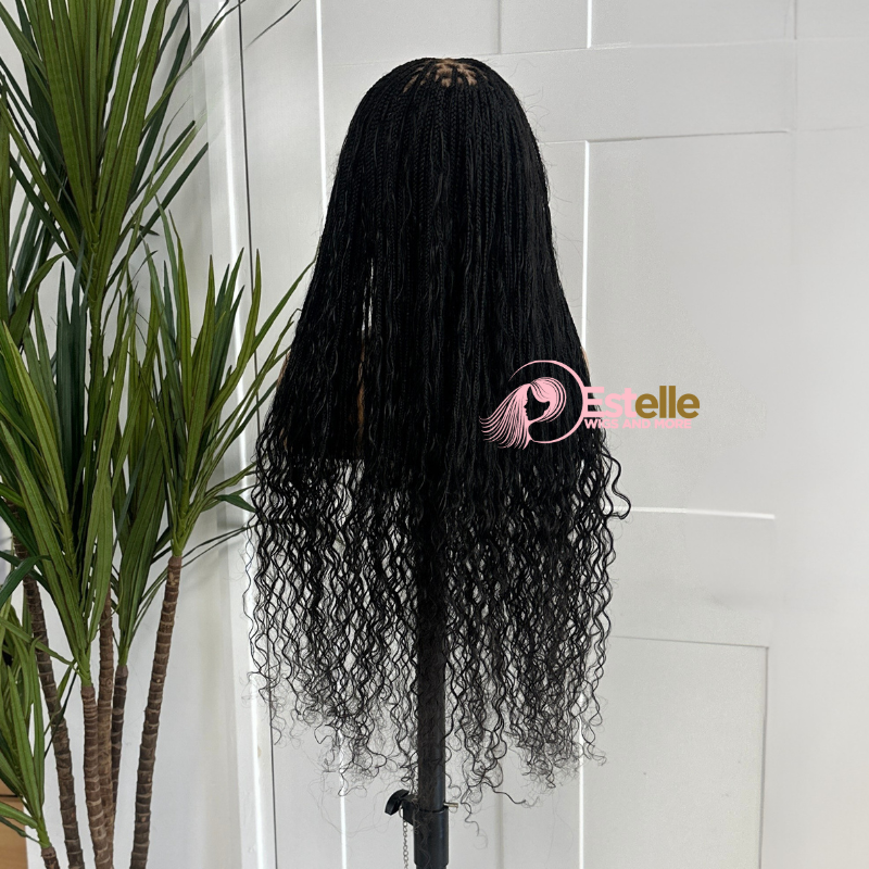 Long Black Boho Braids Human Hair Lace Closure Wig-TIA/1B - estellewigsandmore.co.uk braided wig