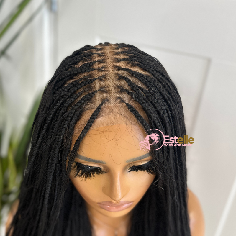 Long Black Boho Braids Human Hair Lace Closure Wig-TIA/1B - estellewigsandmore.co.uk braided wig