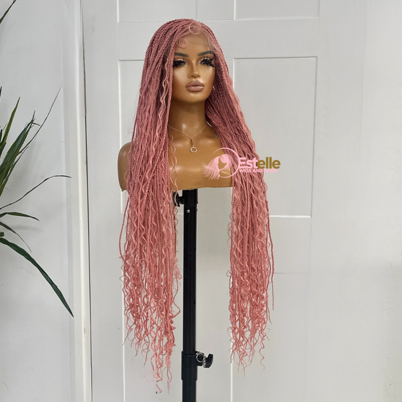 Pink Long  Boho Braided Full  Lace  Wig -BRASKA PINK - estellewigsandmore.co.uk