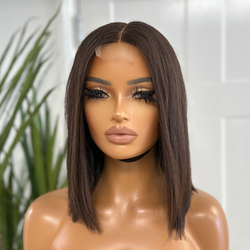 10 Inches Rich Brown 100% Raw  Human Hair  Lace  Closure Wig-SUGAR - estellewigsandmore.co.uk