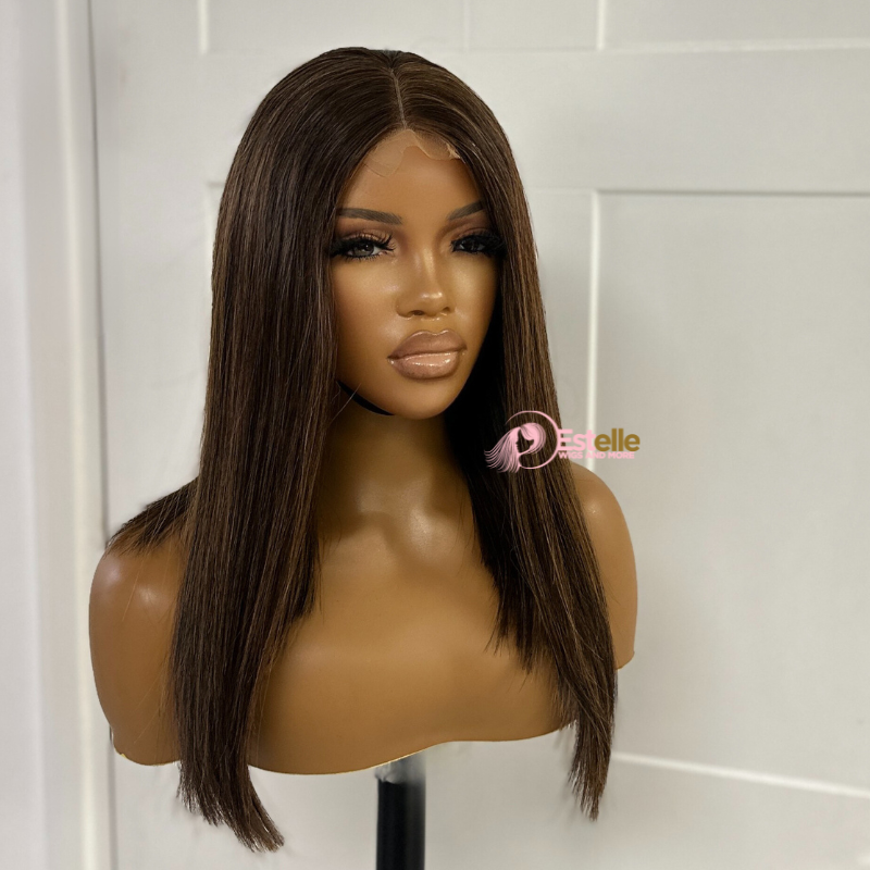 14 inches Brown/Blonde Mix   Human Hair  Lace  Closure Wig- SUGAR - estellewigsandmore.co.uk