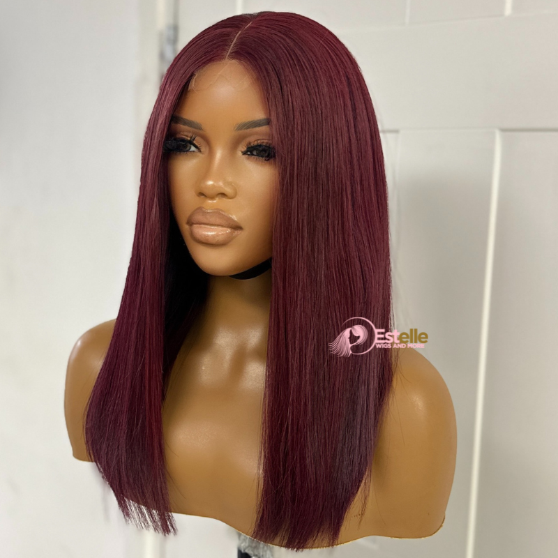 14 inches Dark Red Human Hair Lace Closure Wig- SUGAR - estellewigsandmore.co.uk Human Hair Lace Front Wig