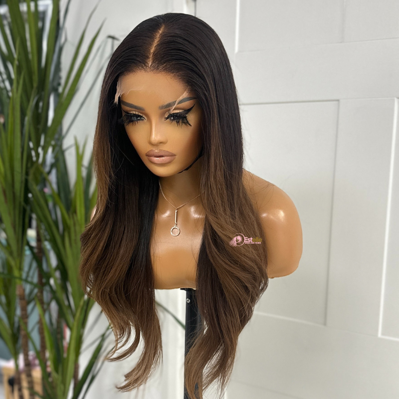 20  inches Natural Black/Toasted Brown Human Hair  Lace  Closure Wig-TEMI - estellewigsandmore.co.uk