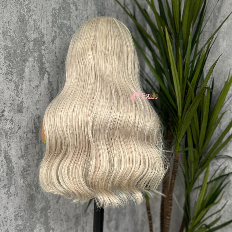 20 inches Platinum  Blonde Human Hair Lace Front Wig-CARTIA - estellewigsandmore.co.uk