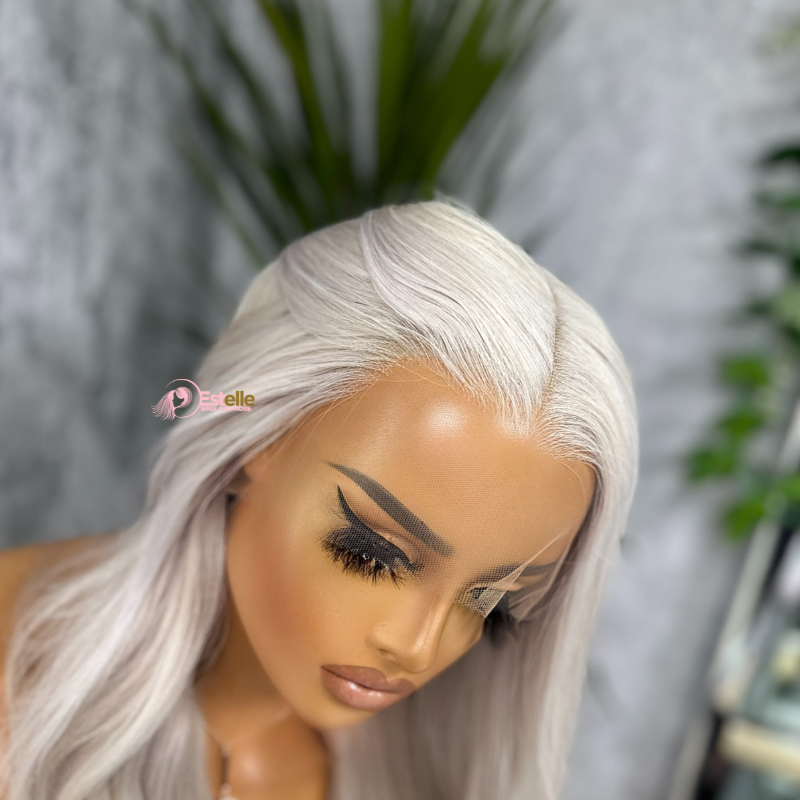 20 inches Platinum  Blonde Human Hair Lace Front Wig-CARTIA - estellewigsandmore.co.uk