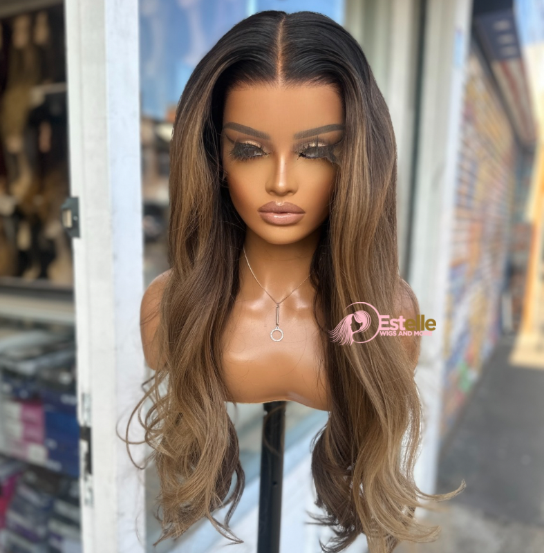22 inches Black/Brunette Lace Front Human Hair Wig-SHARON - estellewigsandmore.co.uk
