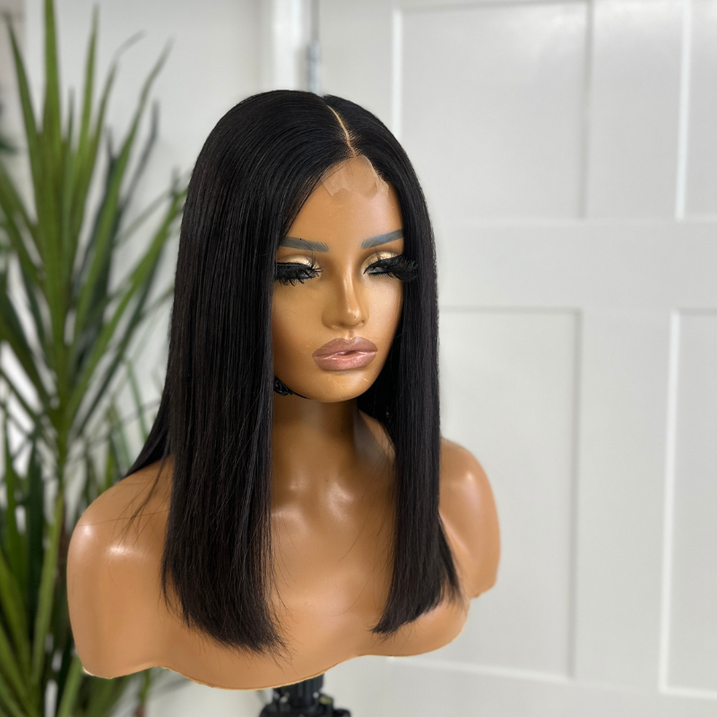 Black 12 inches Raw Human Hair Lace Closure Wig-CANDY - estellewigsandmore.co.uk Human Hair Lace Front Wig