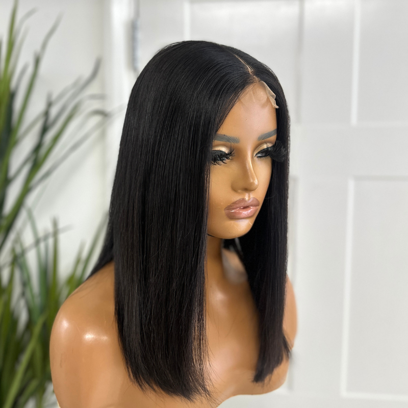 Black 12 inches Raw Human Hair Lace Closure Wig-CANDY - estellewigsandmore.co.uk Human Hair Lace Front Wig