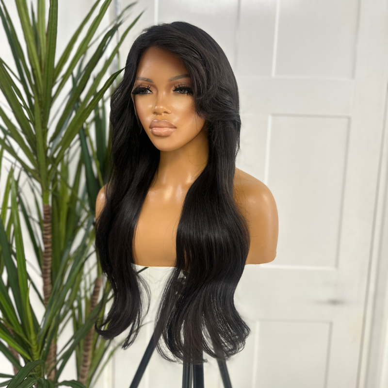 18&#39;&#39; Natural Black Face Framing Bangs| HD Lace Front Human Hair Wig-TONI - estellewigsandmore.co.uk Human Hair Lace Front Wig