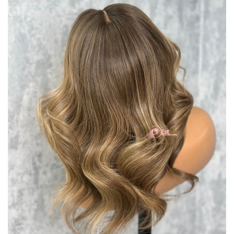 16&quot; Ash Brown with Highlights Human Hair Wig | HD Lace Front-ASHANTI - estellewigsandmore.co.uk Human Hair Lace Front Wig