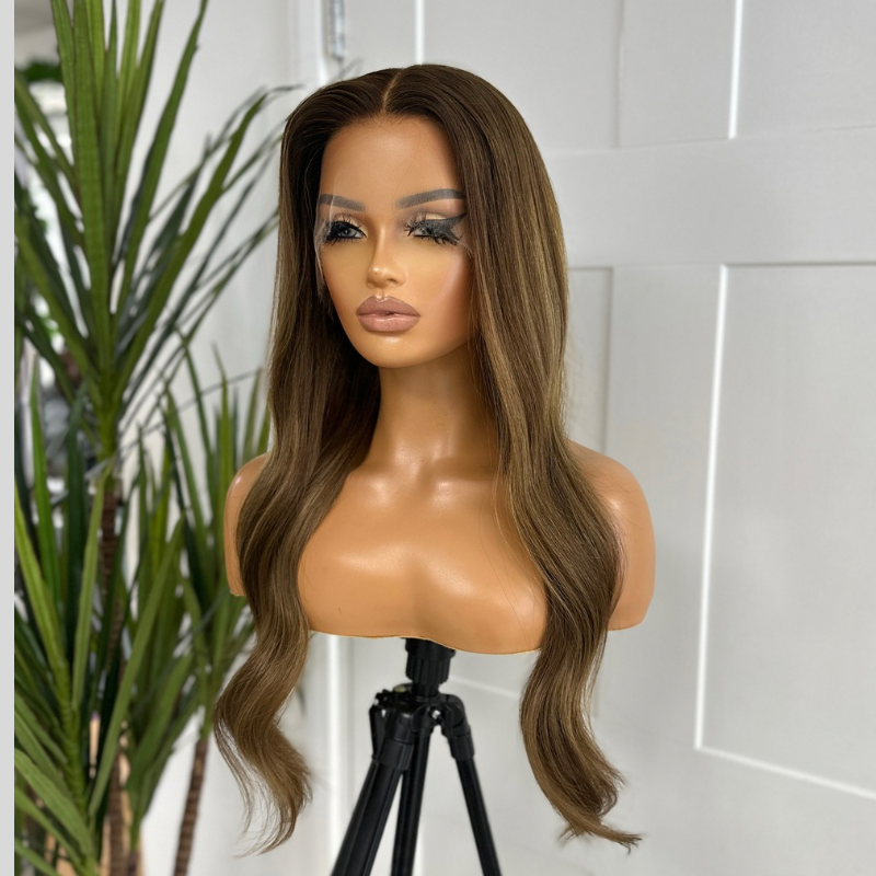 20 inches Long Ash  Brown  Human Hair Wig-ASHANTI - estellewigsandmore.co.uk