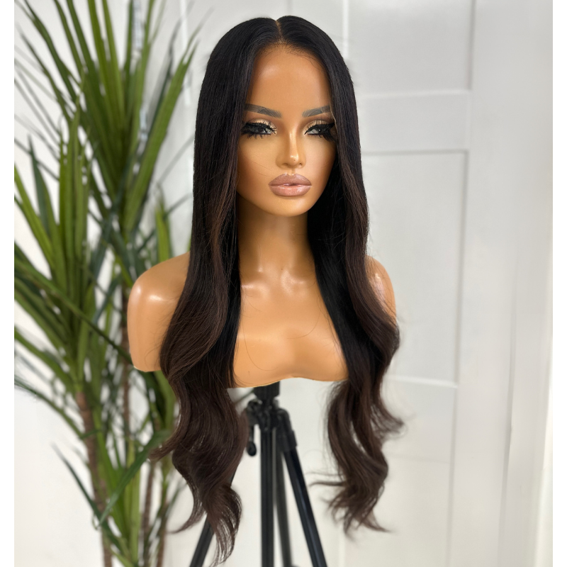 22 inches Black/Brunette HD Lace Front Human Hair Wig-ADITI - estellewigsandmore.co.uk