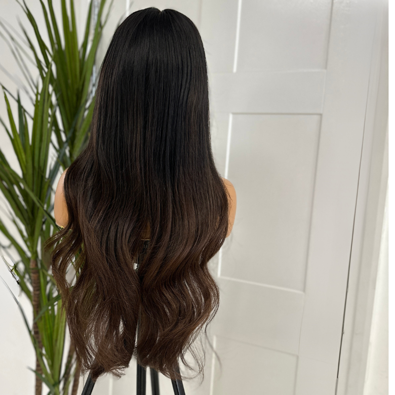 22 inches Black/Brunette HD Lace Front Human Hair Wig-ADITI - estellewigsandmore.co.uk