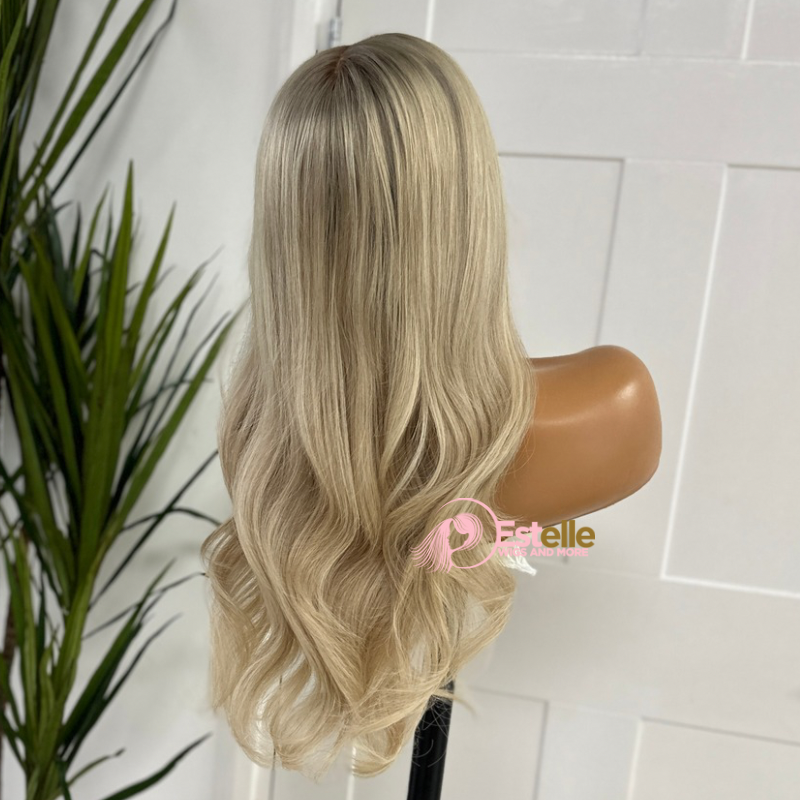 18 inches Rooted Ash  Blonde  Human Hair Lace Frontal Wig-KAYLA - estellewigsandmore.co.uk