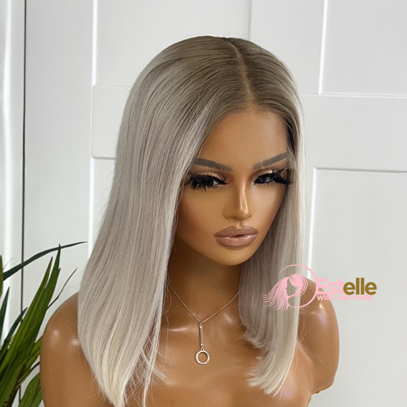 14 Inches Rooted Platinum Blonde Human Hair Lace Front Wig -NYSSA - estellewigsandmore.co.uk