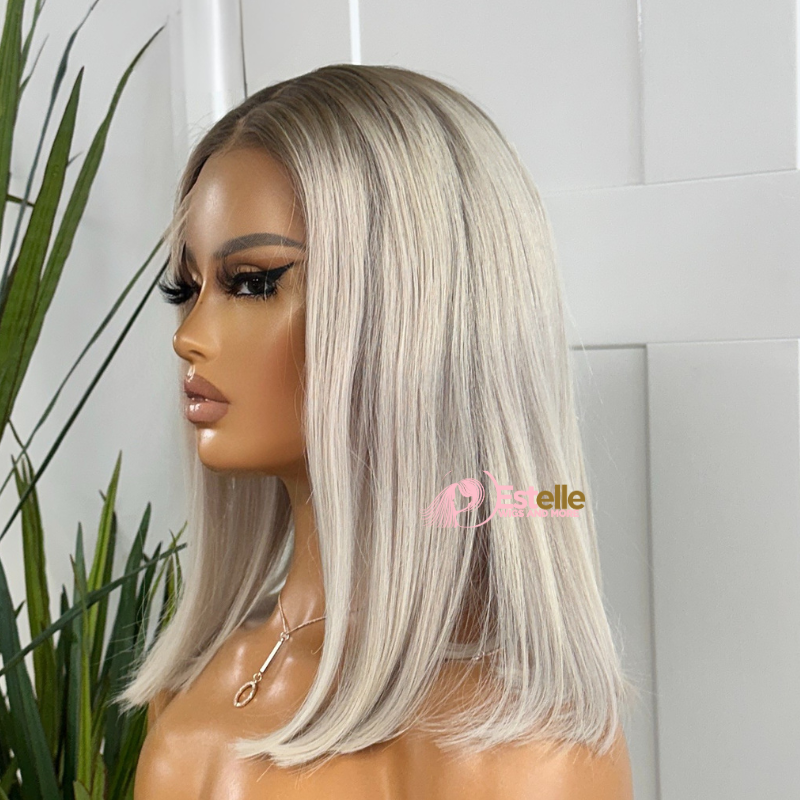 14 Inches Rooted Platinum Blonde Human Hair Lace Front Wig -NYSSA - estellewigsandmore.co.uk