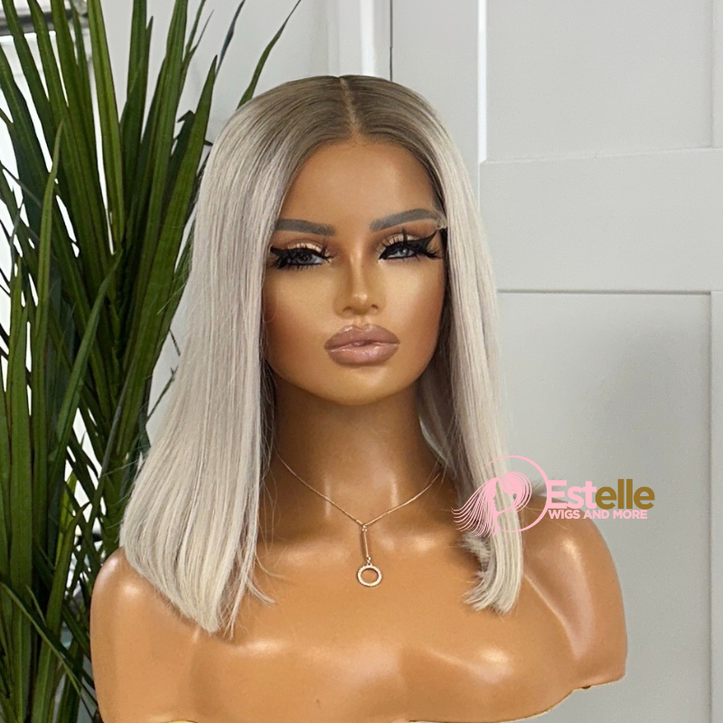 14 Inches Rooted Platinum Blonde Human Hair Lace Front Wig -NYSSA - estellewigsandmore.co.uk