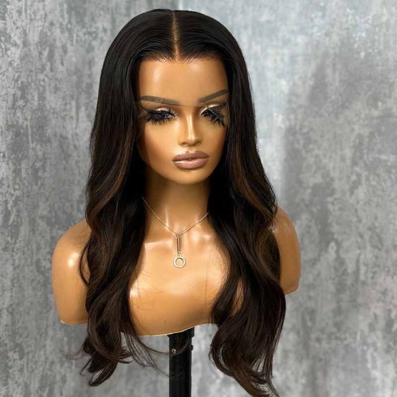 18 inches Black / Brown Human Hair HD Lace Frontal Wig-Small Cap-ANKI