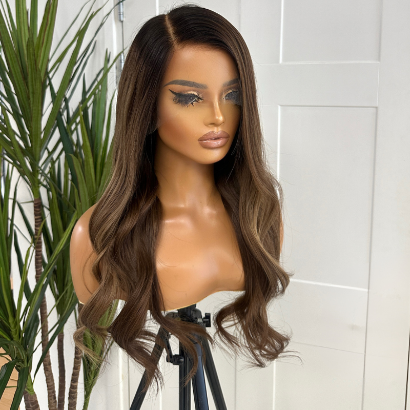 18 inches Rooted Light Brown  Caramel Mix  Human Hair HD Lace Frontal  Wig-ELSIE - estellewigsandmore.co.uk