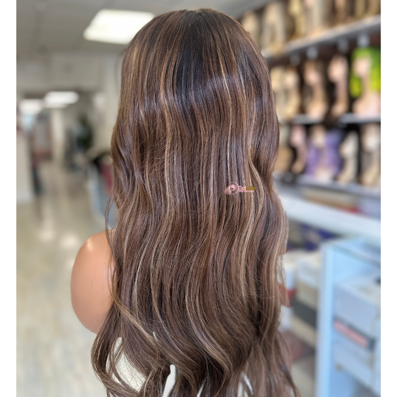 18 inches Rooted Light Brown  Caramel Mix  Human Hair HD Lace Frontal  Wig-ELSIE - estellewigsandmore.co.uk