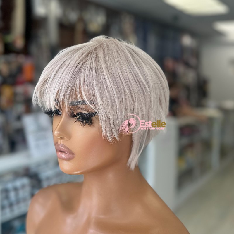 Short Lighest Ash Blonde Lace Human Hair Wig -OLIVIA - estellewigsandmore.co.uk Human Hair Wig